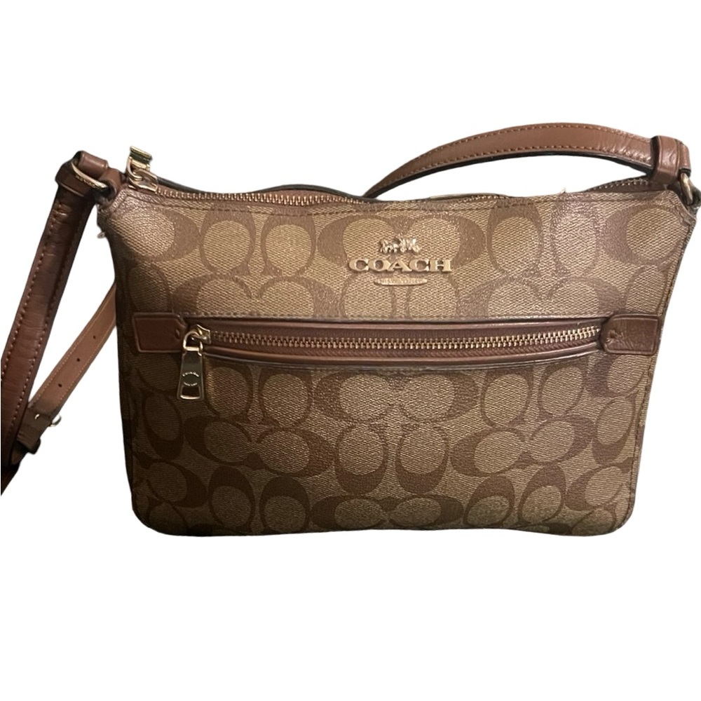 Coach Brown Signature Canvas Crossbody with Gold Hardware